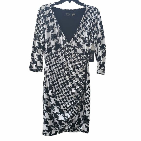 Guess Dress Womens 10 Black & White Faux Wrap Short - Picture 1 of 6
